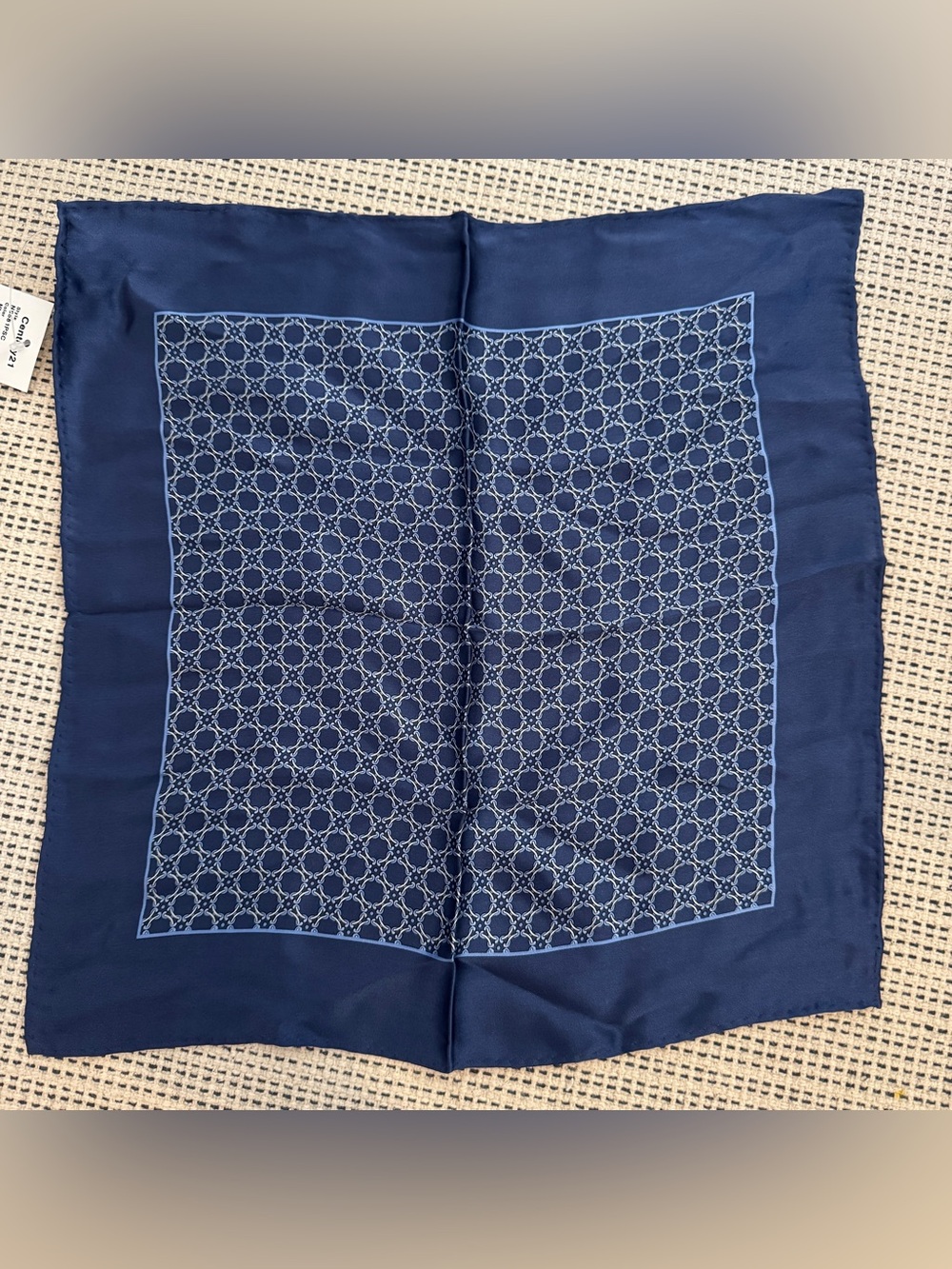 Navy Blue Silk Geometric Pattern Pocket Square Handkerchief